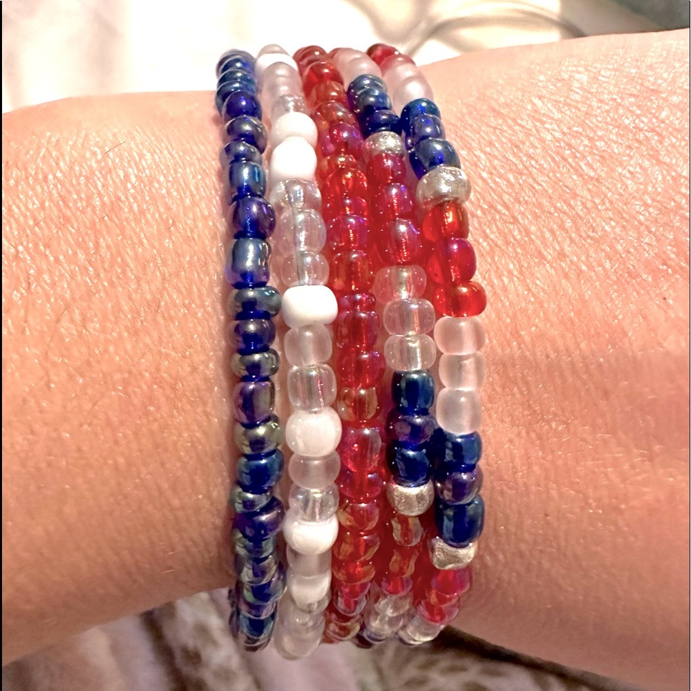 Red White & Blue Beaded slinky Bracelet, America!
